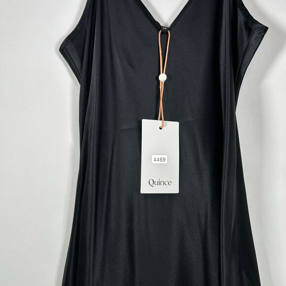 New Quince Women’s XS Washable Silk Midi Slip Dress Rich Black Satin Retro 4469 - Picture 8 of 12